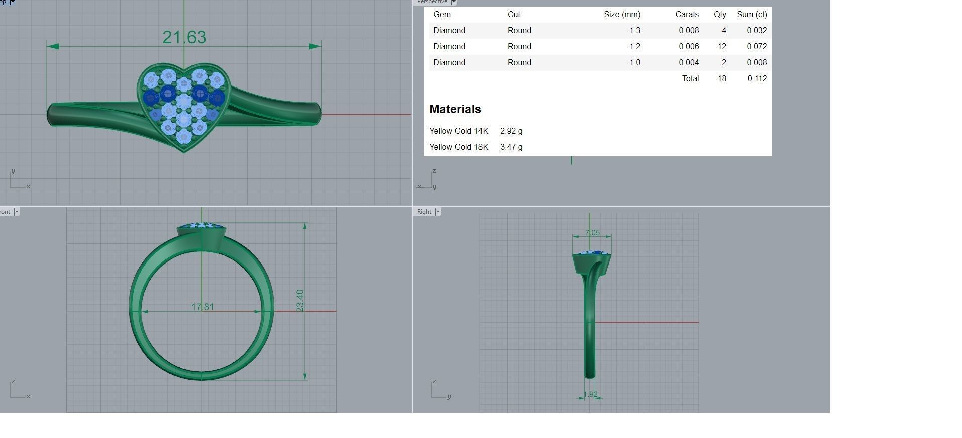 Heart Love Valentine Light wt diamond ring  in US RING SIZES 3D print model_2