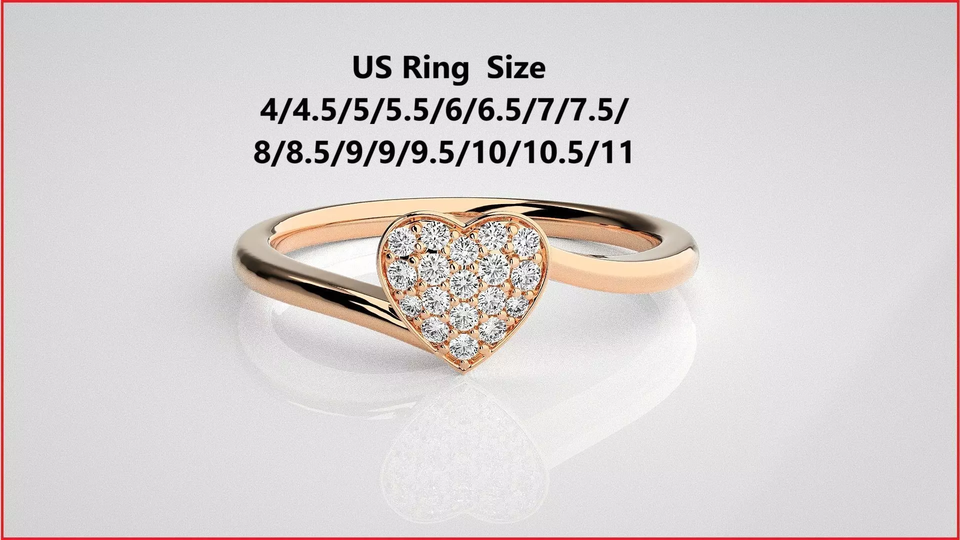 Heart Love Valentine Light wt diamond ring  in US RING SIZES 3D print model_0