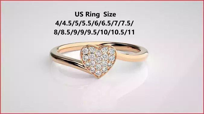 Heart Love Valentine Light wt diamond ring  in US RING SIZES 3D print model
