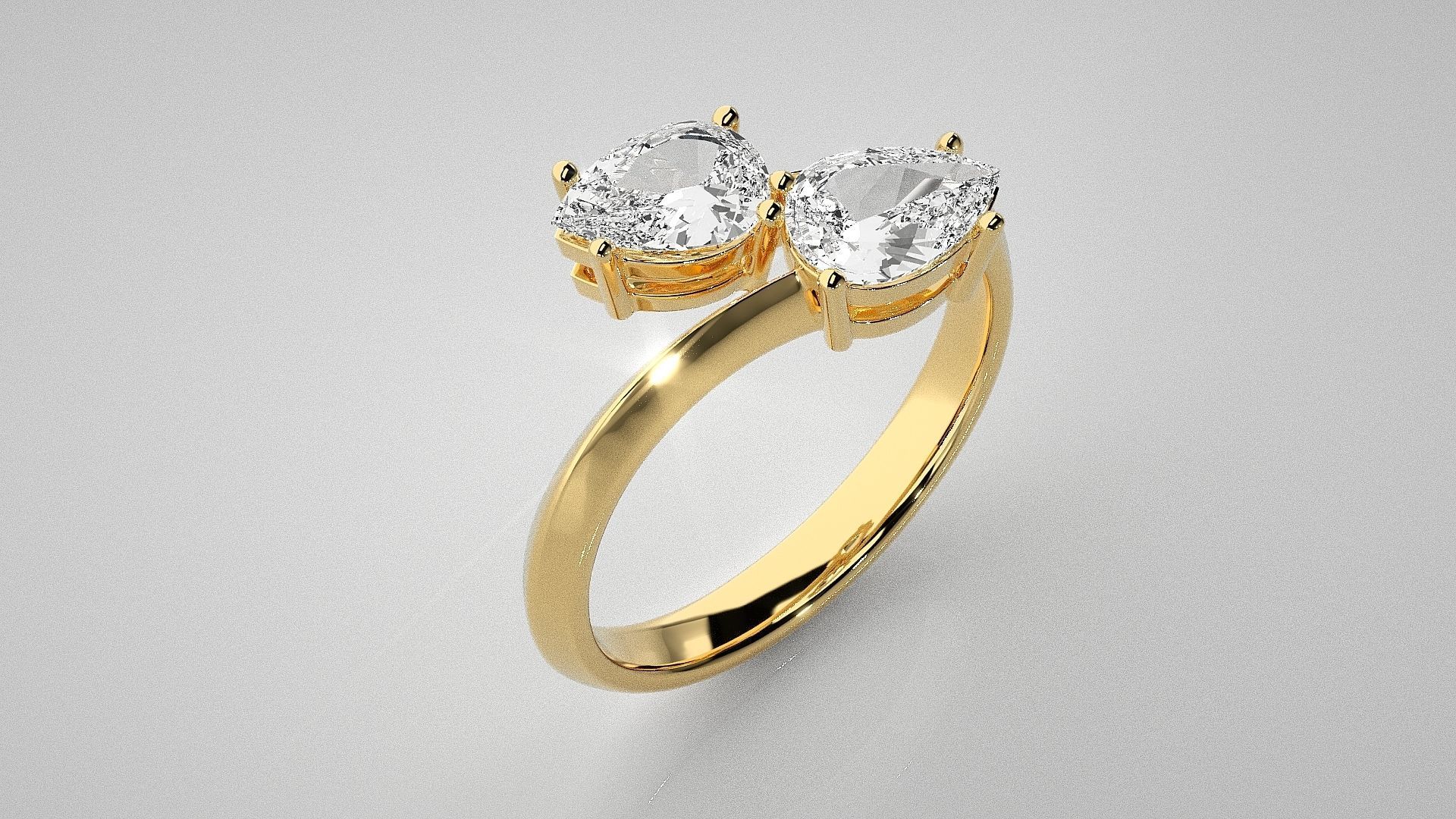 Dual Pear diamond ring 3dm stl renders details 3D print model_15