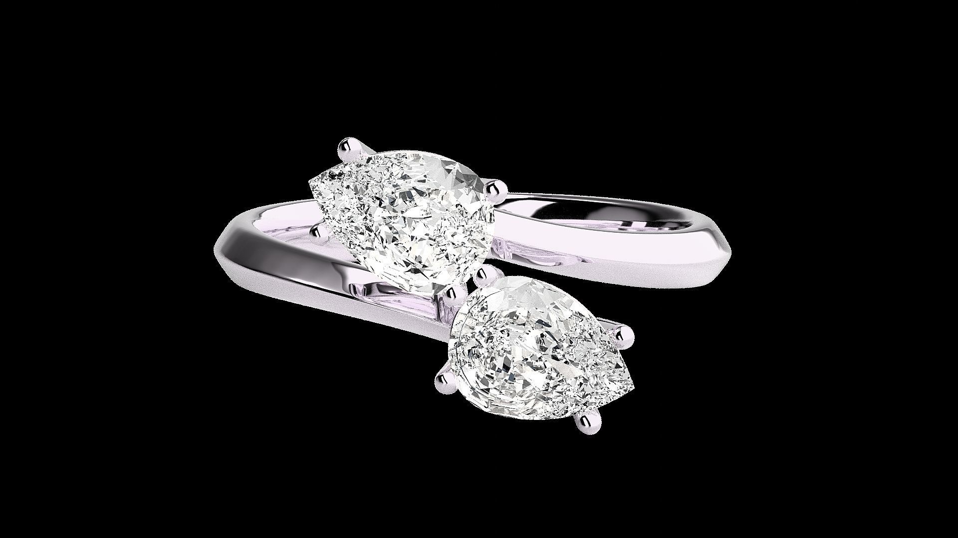 Dual Pear diamond ring 3dm stl renders details 3D print model_10