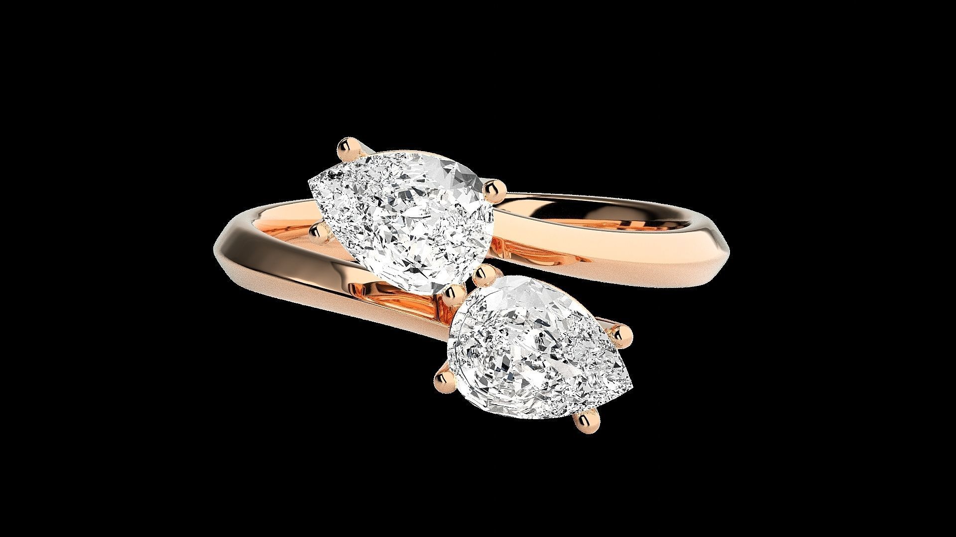 Dual Pear diamond ring 3dm stl renders details 3D print model_4