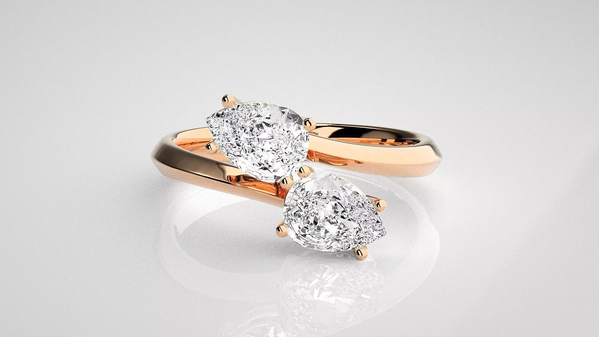 Dual Pear diamond ring 3dm stl renders details 3D print model_0