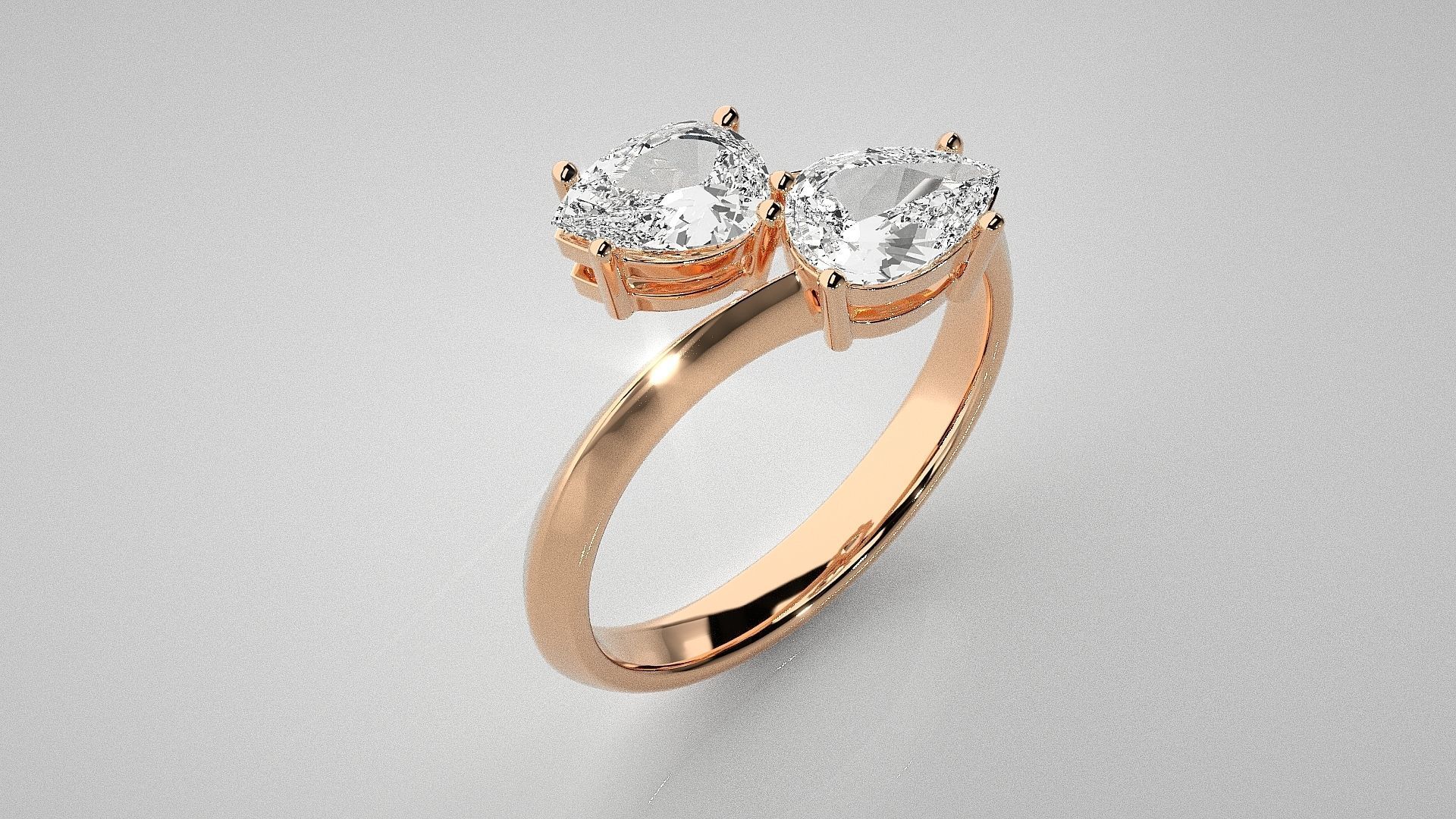 Dual Pear diamond ring 3dm stl renders details 3D print model_2