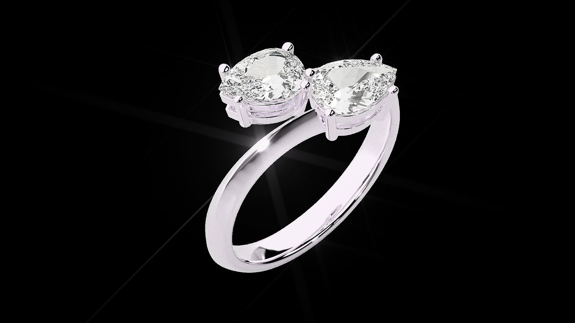 Dual Pear diamond ring 3dm stl renders details 3D print model_12