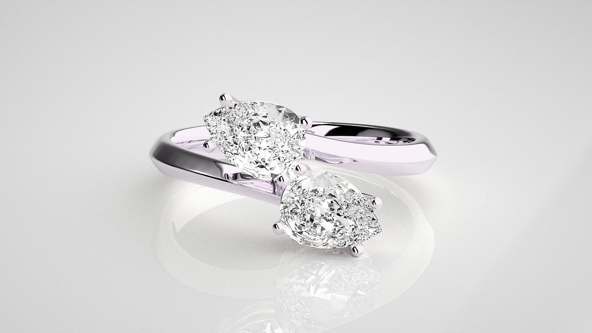 Dual Pear diamond ring 3dm stl renders details 3D print model_7