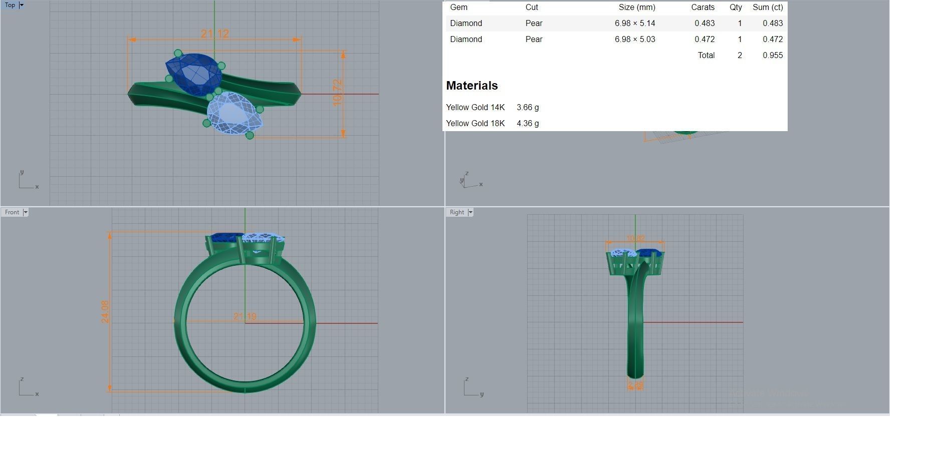 Dual Pear diamond ring 3dm stl renders details 3D print model_3