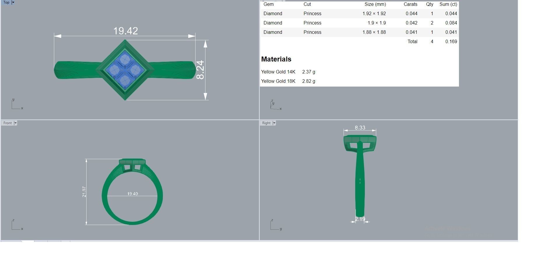 Princess Light wt diamond ring 3dm stl renders details 3D print model_3