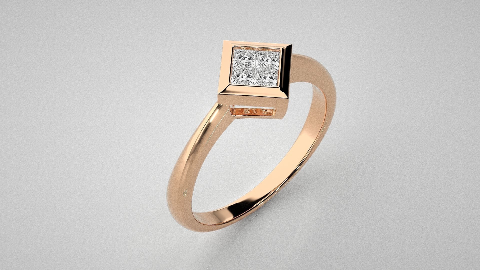 Princess Light wt diamond ring 3dm stl renders details 3D print model_2