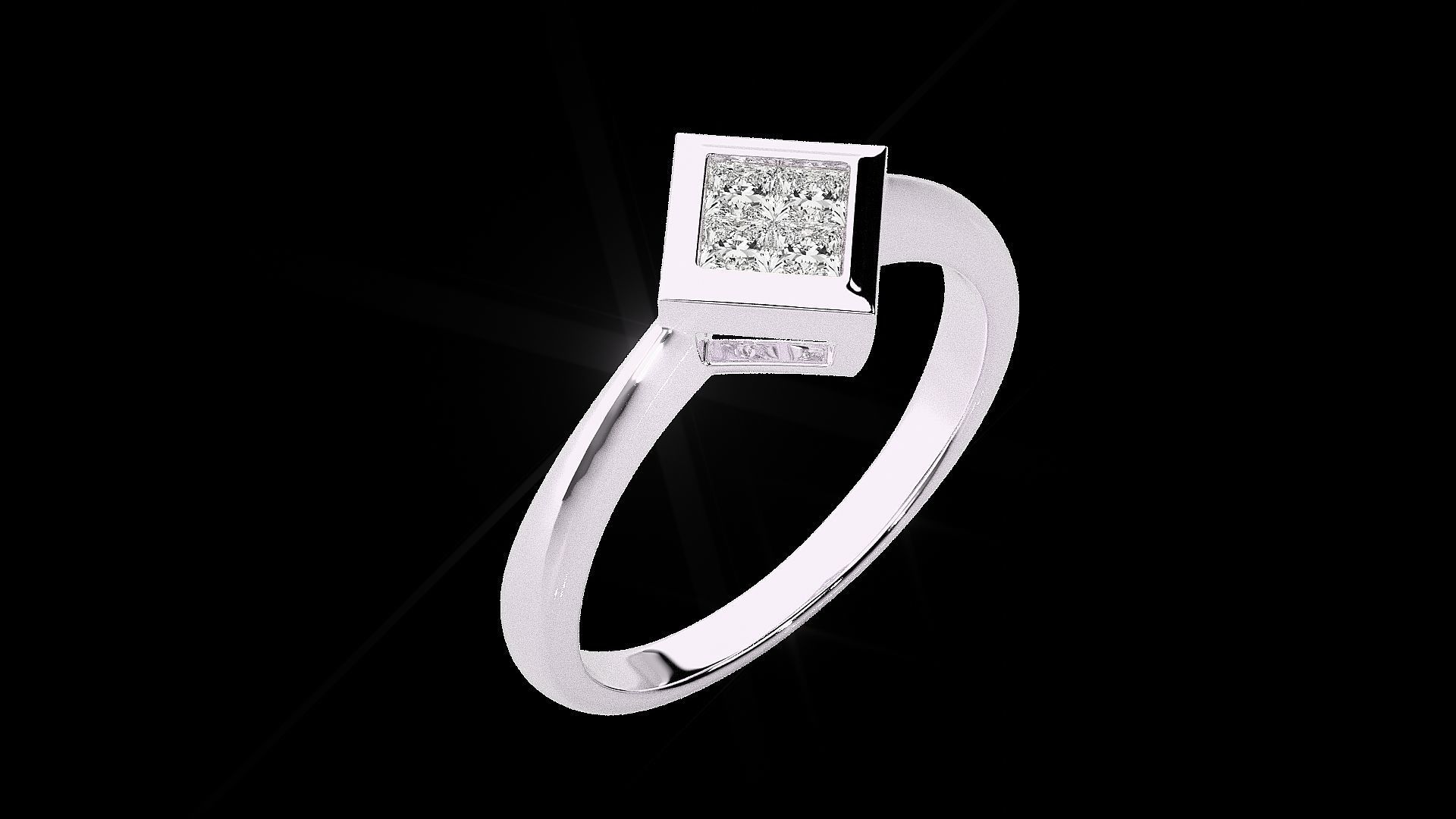 Princess Light wt diamond ring 3dm stl renders details 3D print model_12