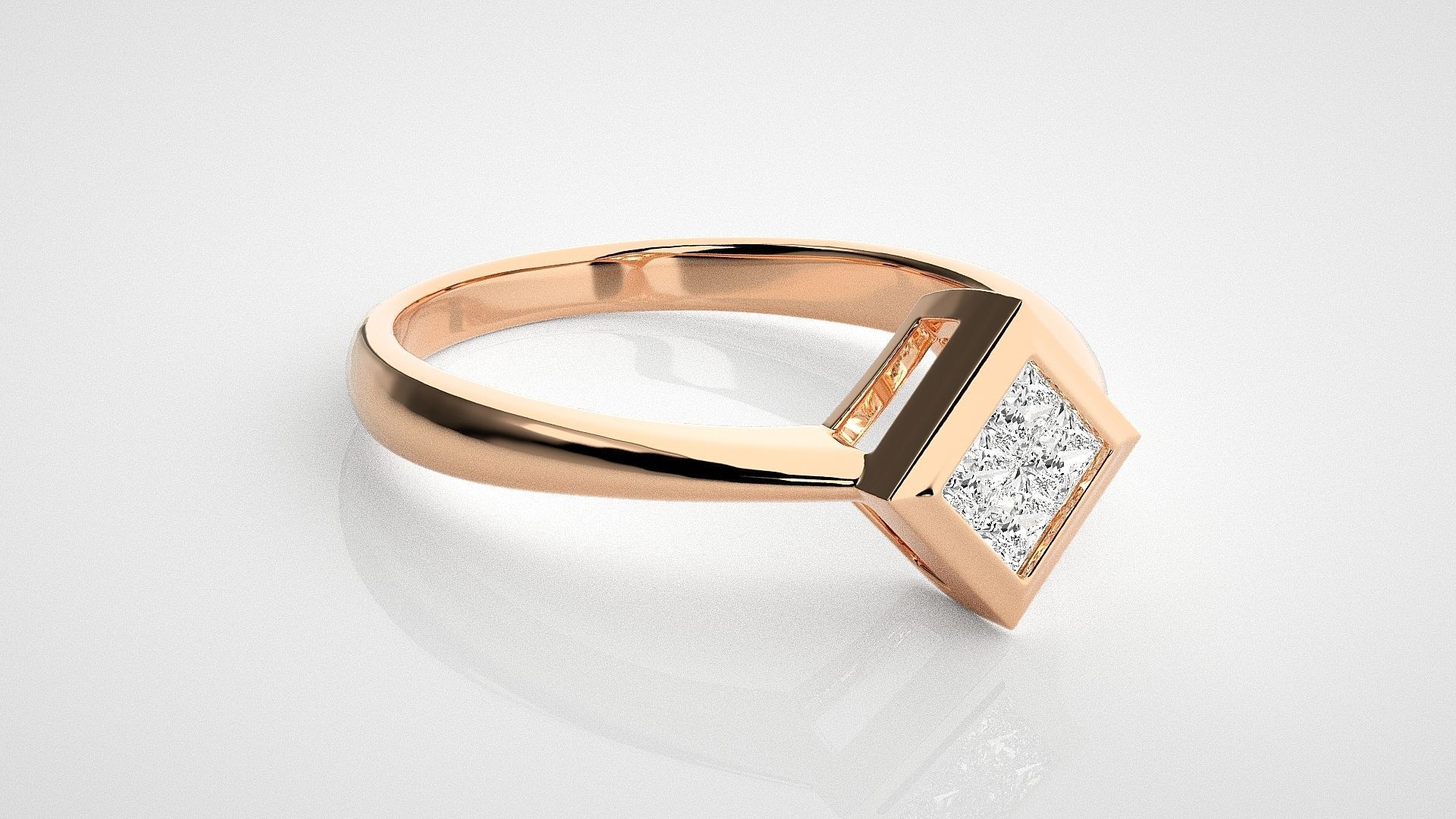Princess Light wt diamond ring 3dm stl renders details 3D print model_1