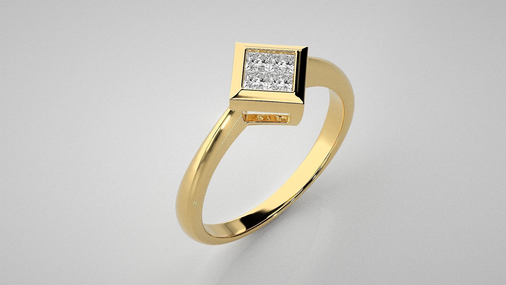 Princess Light wt diamond ring 3dm stl renders details 3D print model_15