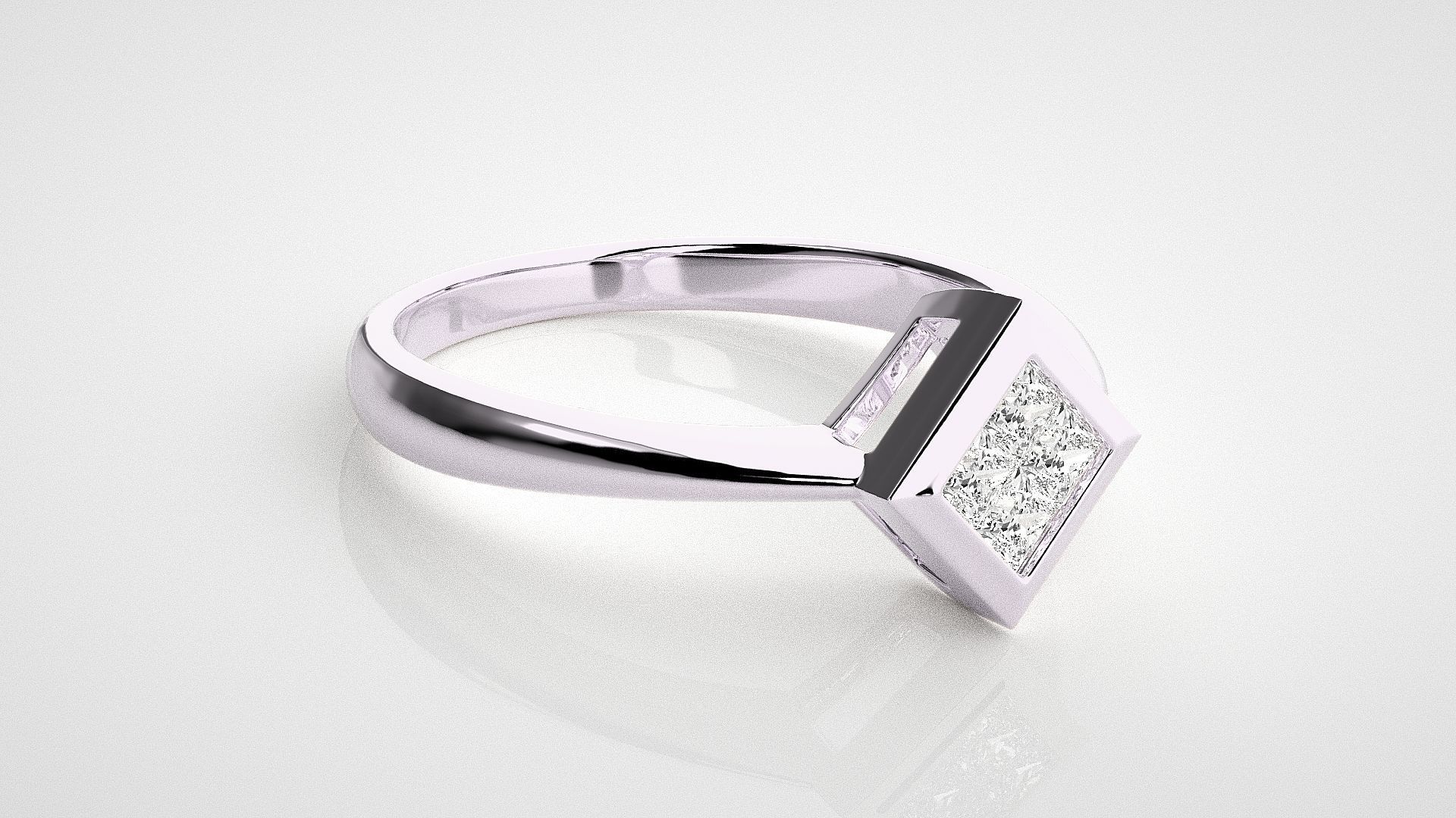 Princess Light wt diamond ring 3dm stl renders details 3D print model_8
