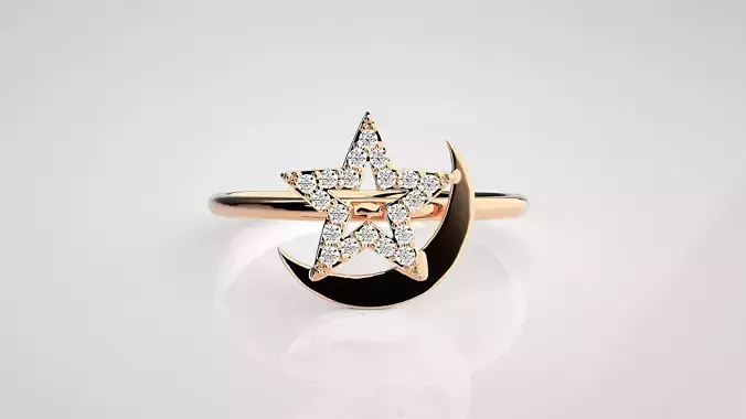 Star and Moon Light wt diamond ring 3dm stl renders details