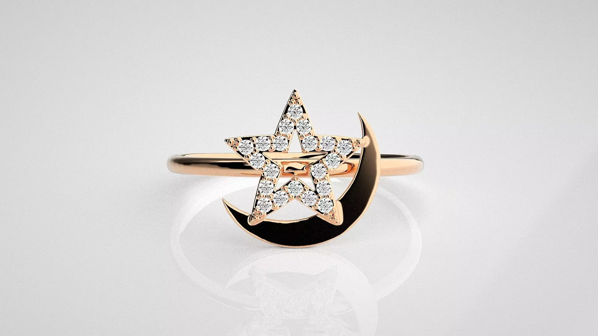 Star and Moon Light wt diamond ring 3dm stl renders details 3D print model_0