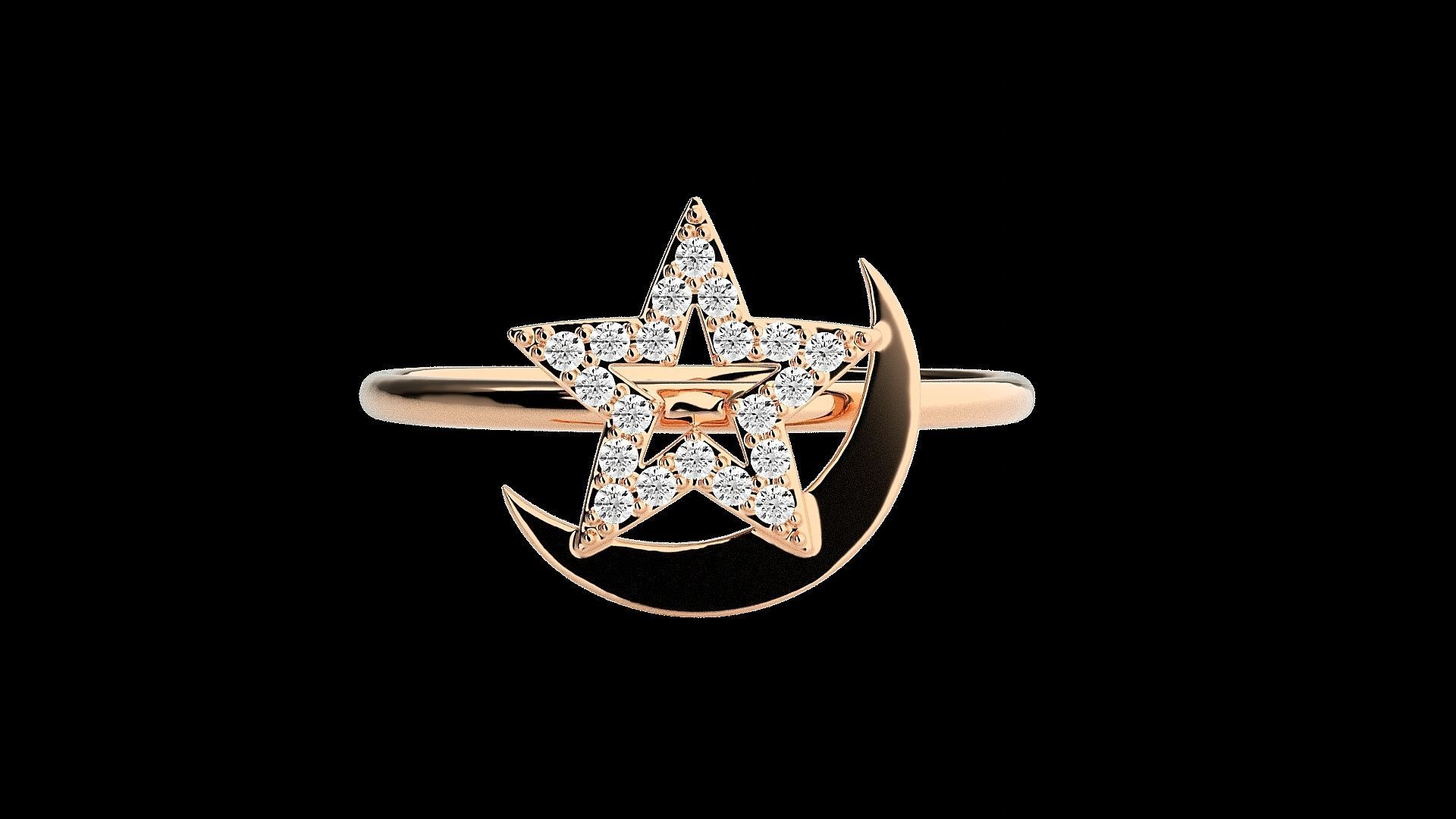 Star and Moon Light wt diamond ring 3dm stl renders details 3D print model_3