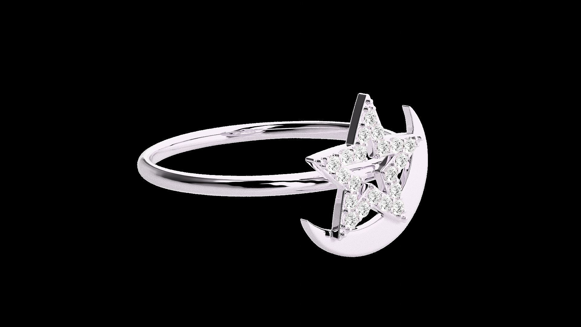 Star and Moon Light wt diamond ring 3dm stl renders details 3D print model_11