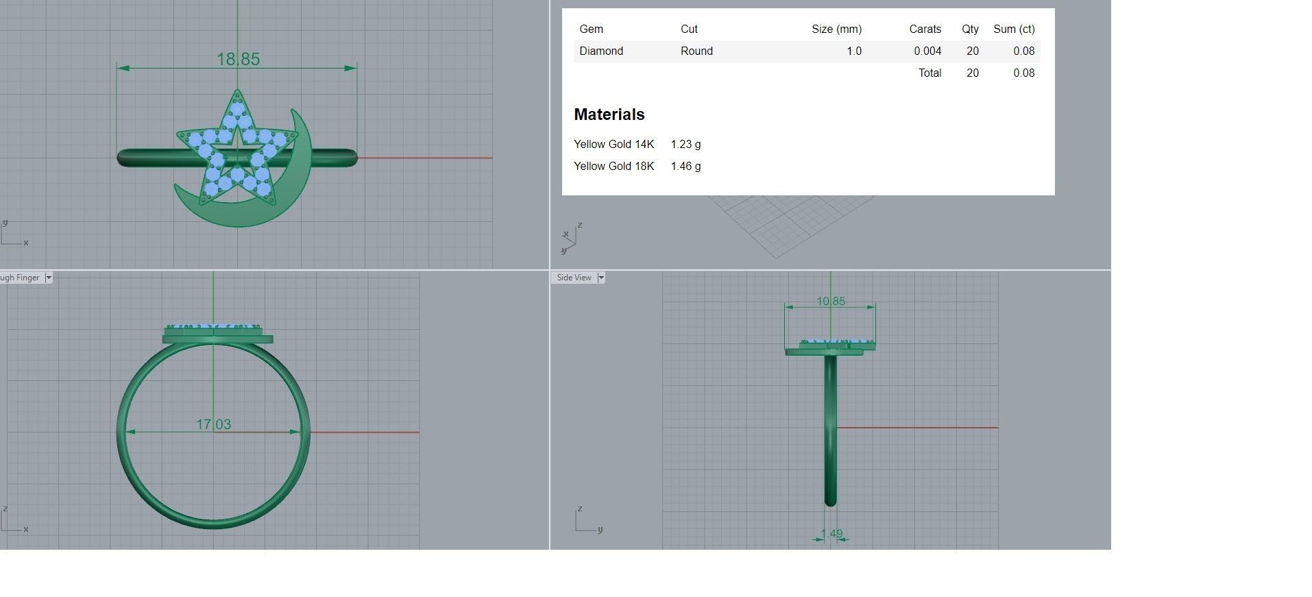 Star and Moon Light wt diamond ring 3dm stl renders details 3D print model_4