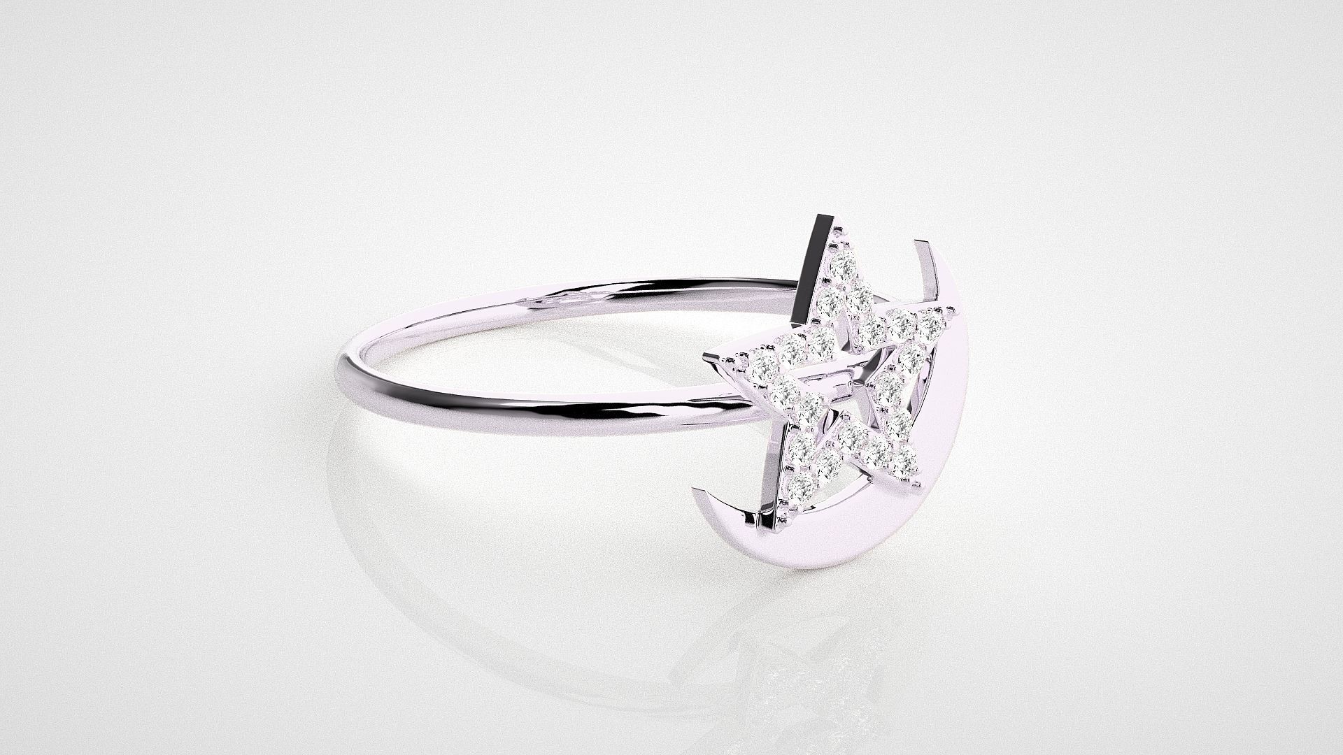 Star and Moon Light wt diamond ring 3dm stl renders details 3D print model_8