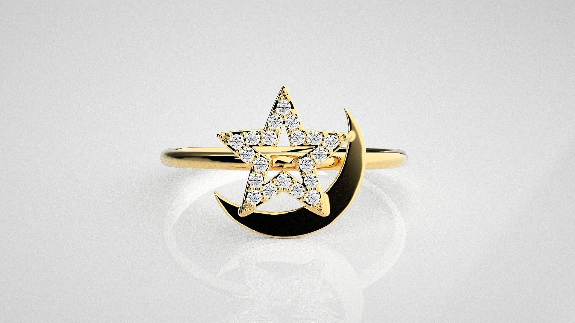 Star and Moon Light wt diamond ring 3dm stl renders details 3D print model_13