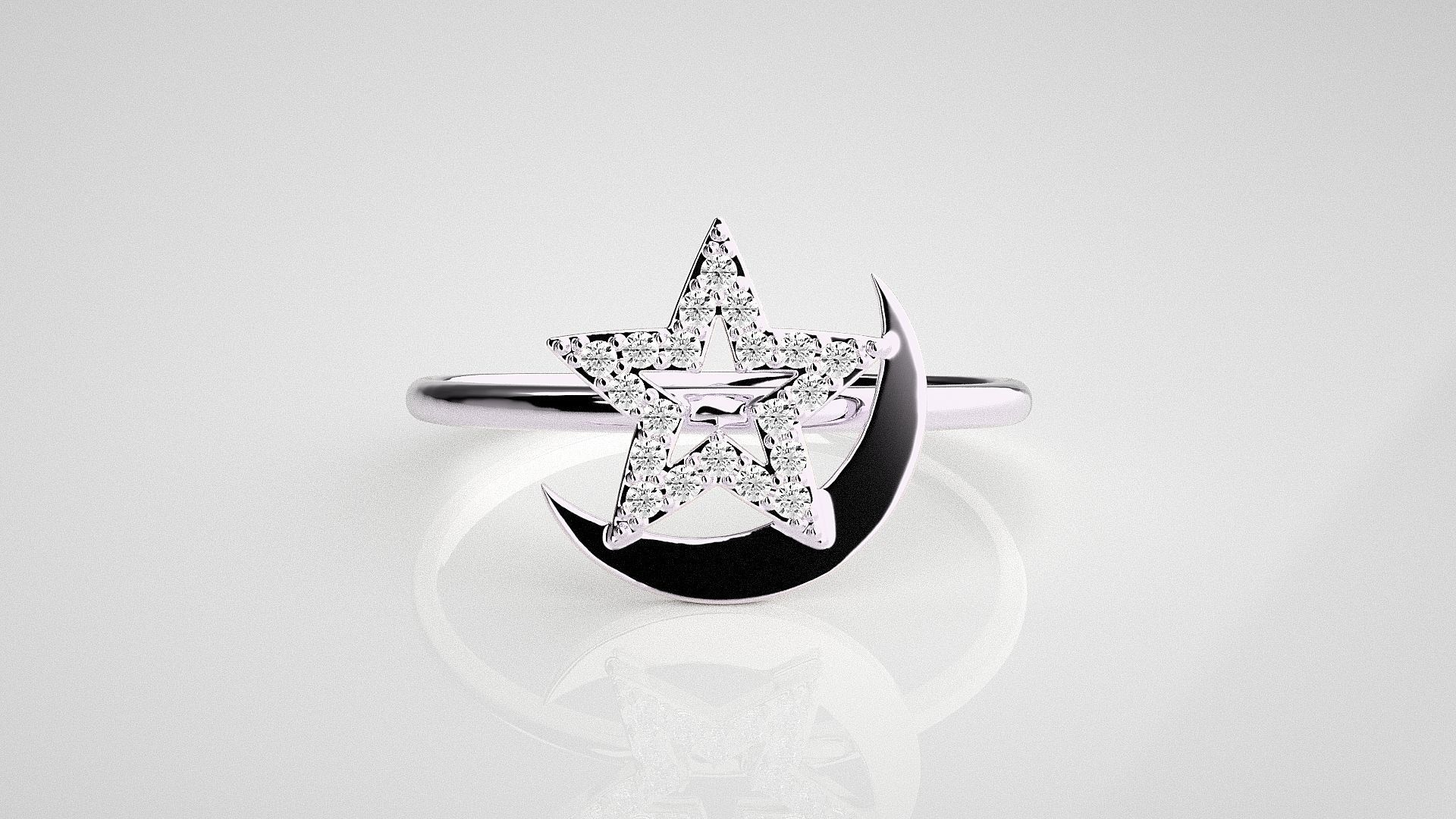 Star and Moon Light wt diamond ring 3dm stl renders details 3D print model_7