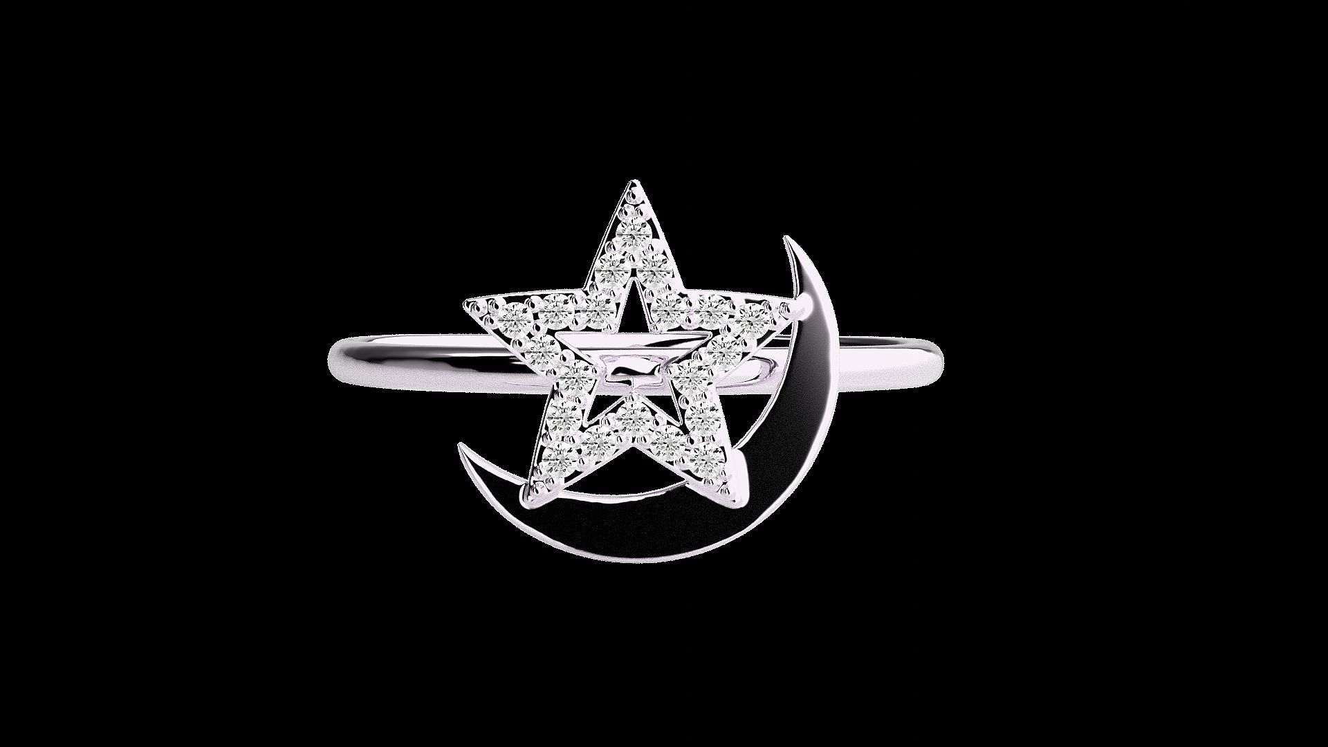 Star and Moon Light wt diamond ring 3dm stl renders details 3D print model_10