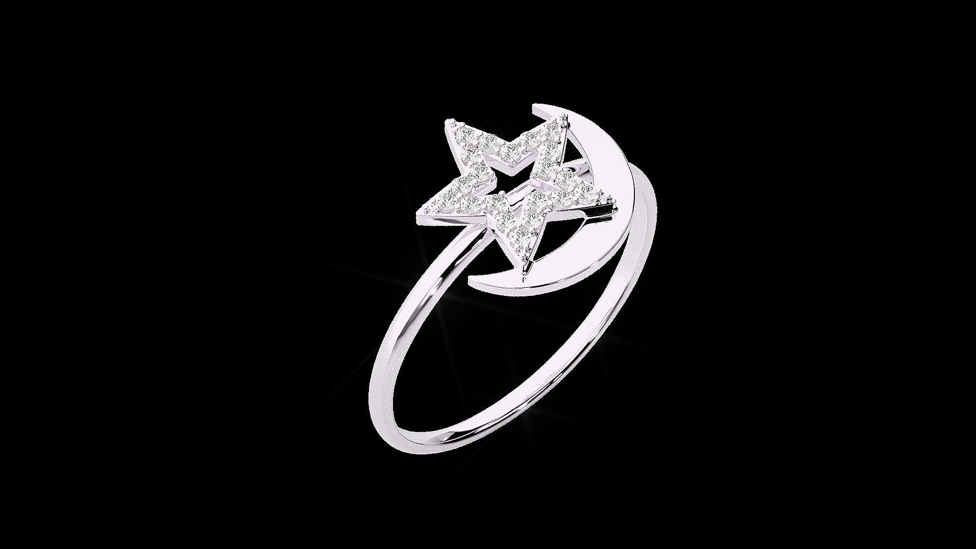 Star and Moon Light wt diamond ring 3dm stl renders details 3D print model_12