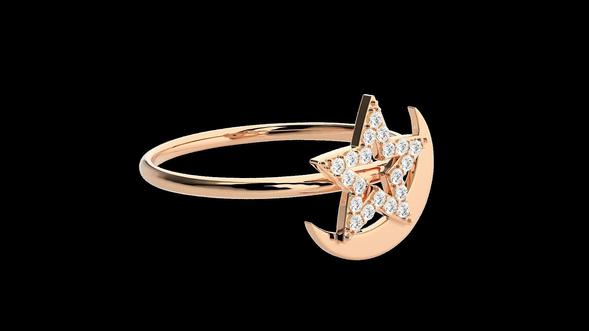 Star and Moon Light wt diamond ring 3dm stl renders details 3D print model_5
