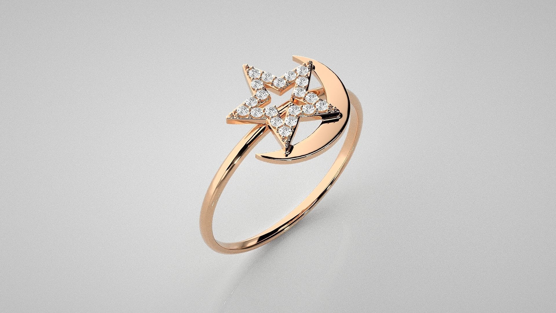 Star and Moon Light wt diamond ring 3dm stl renders details 3D print model_2