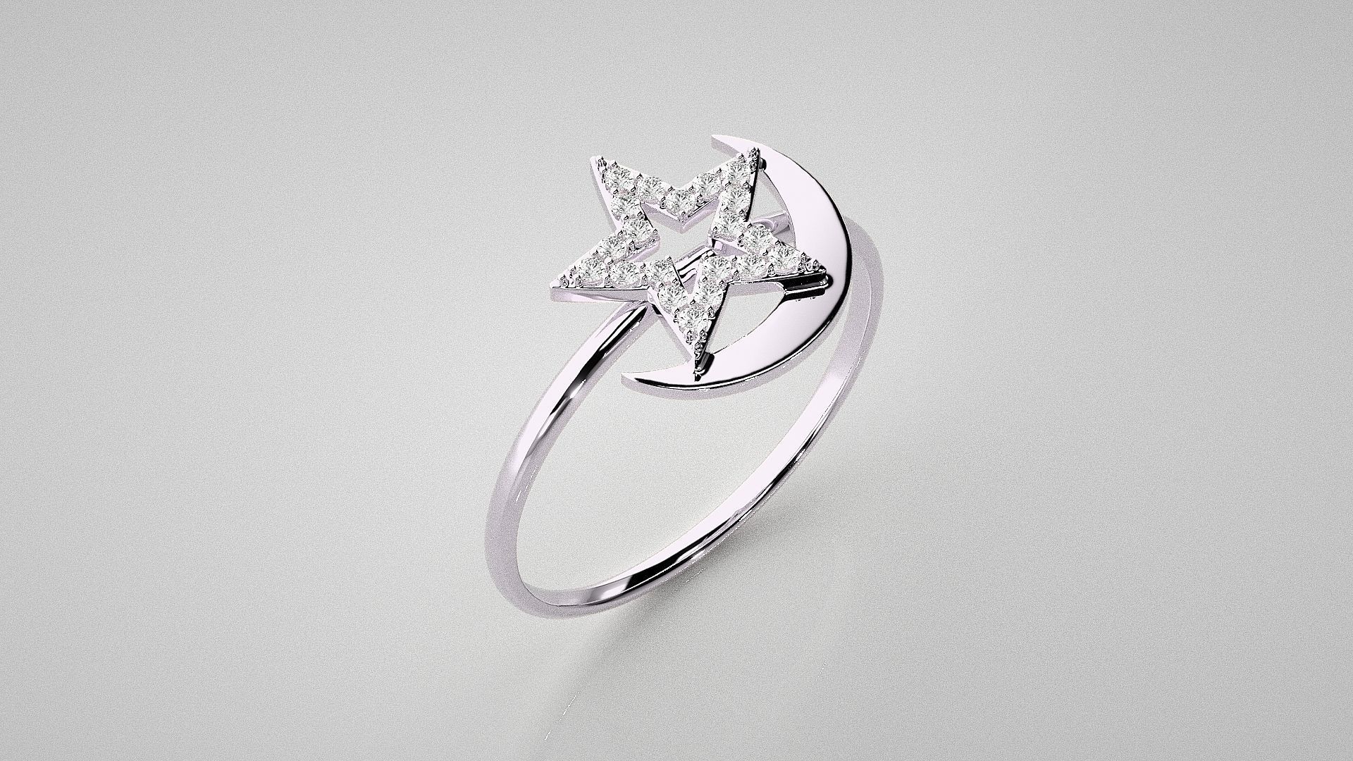 Star and Moon Light wt diamond ring 3dm stl renders details 3D print model_9