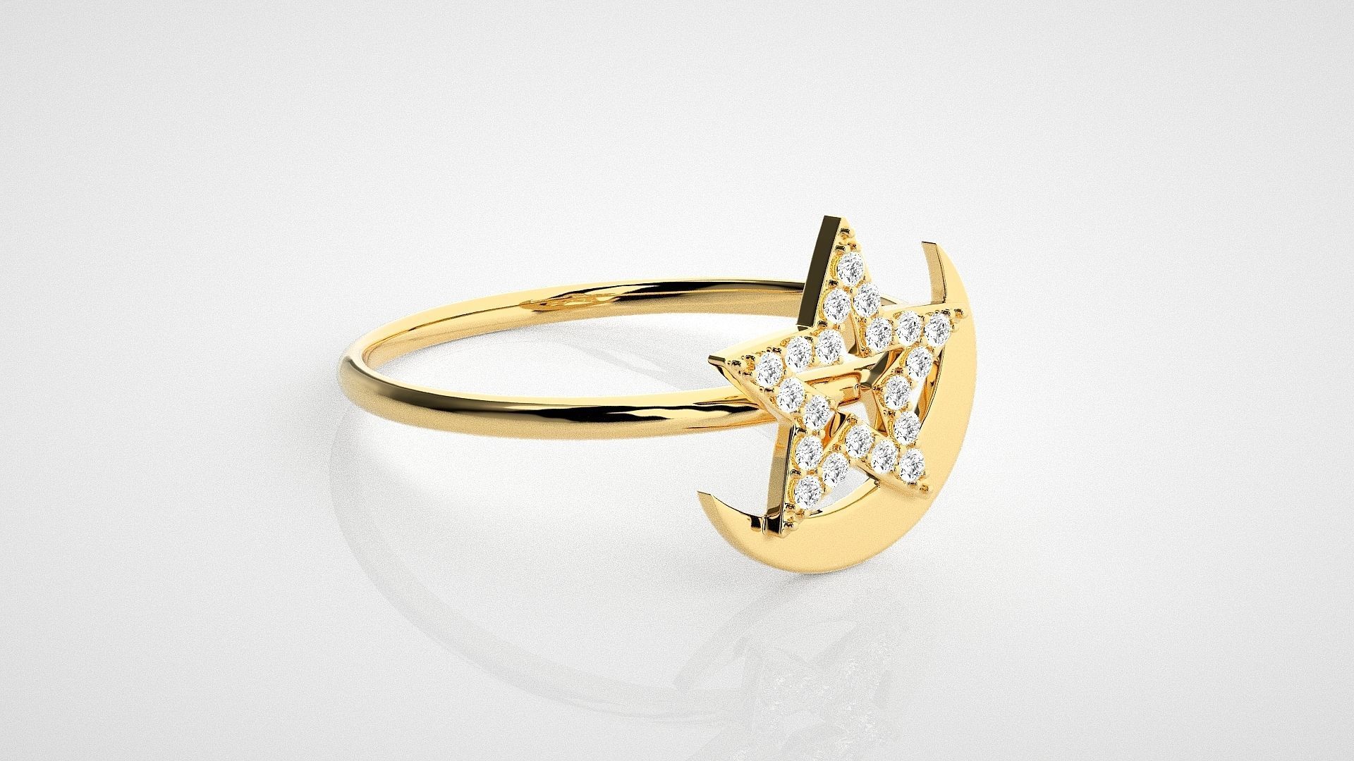 Star and Moon Light wt diamond ring 3dm stl renders details 3D print model_14