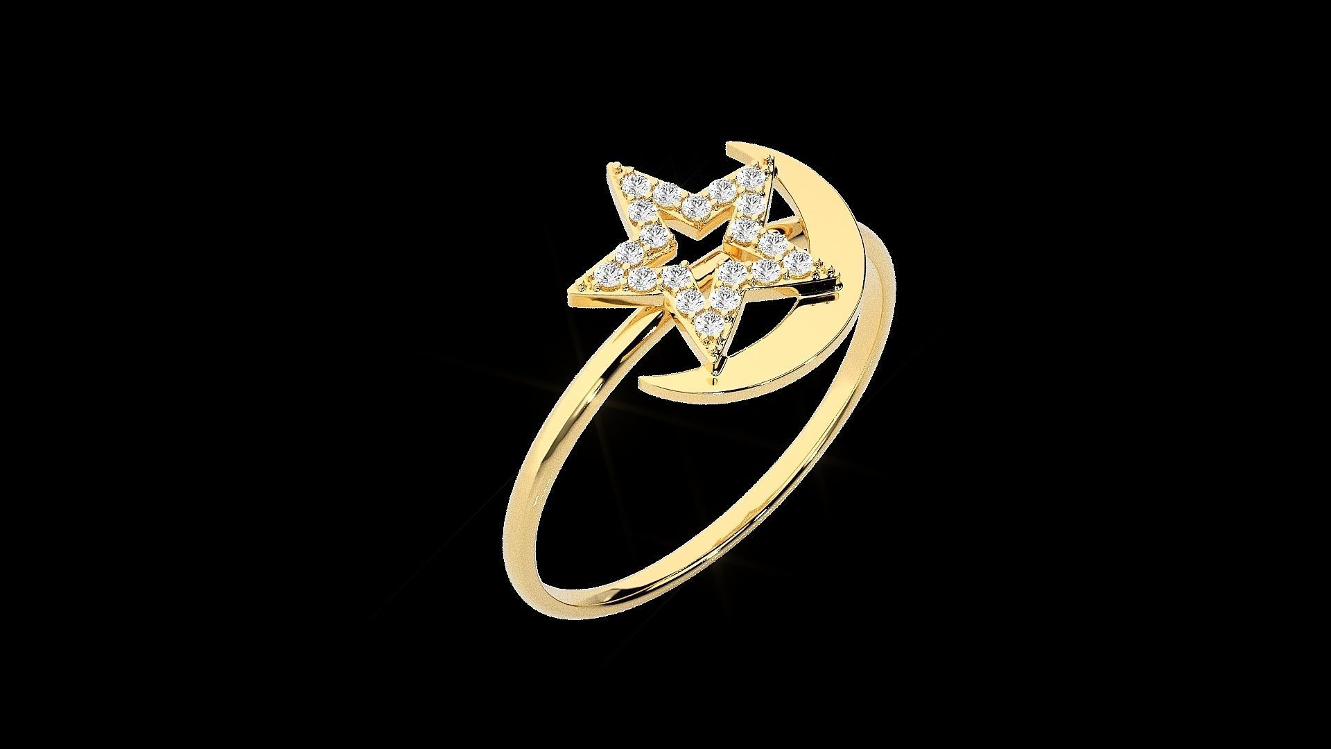 Star and Moon Light wt diamond ring 3dm stl renders details 3D print model_18