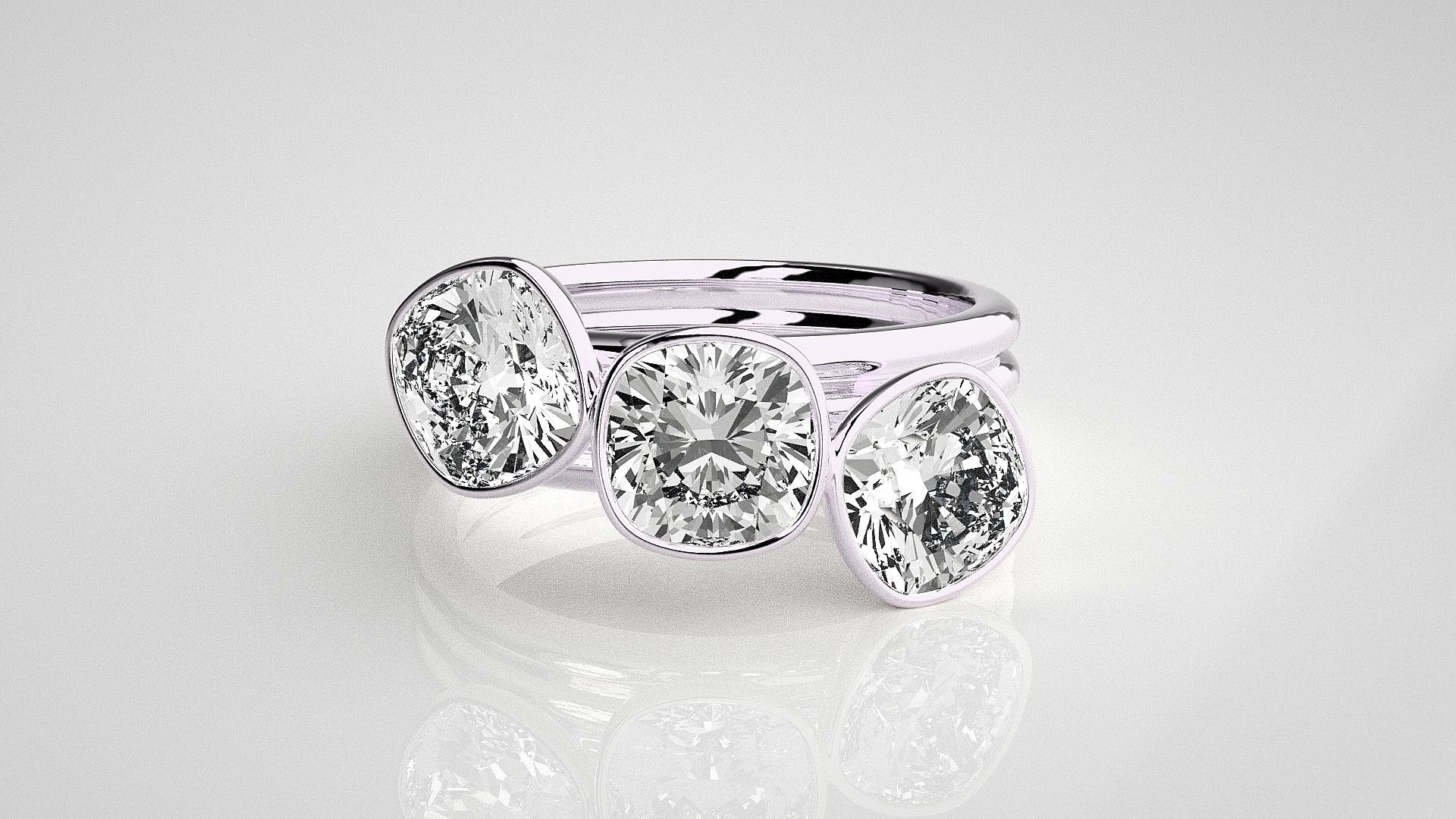 Tri Stackable Solitaire diamond ring 3dm stl renders details 3D print model_7