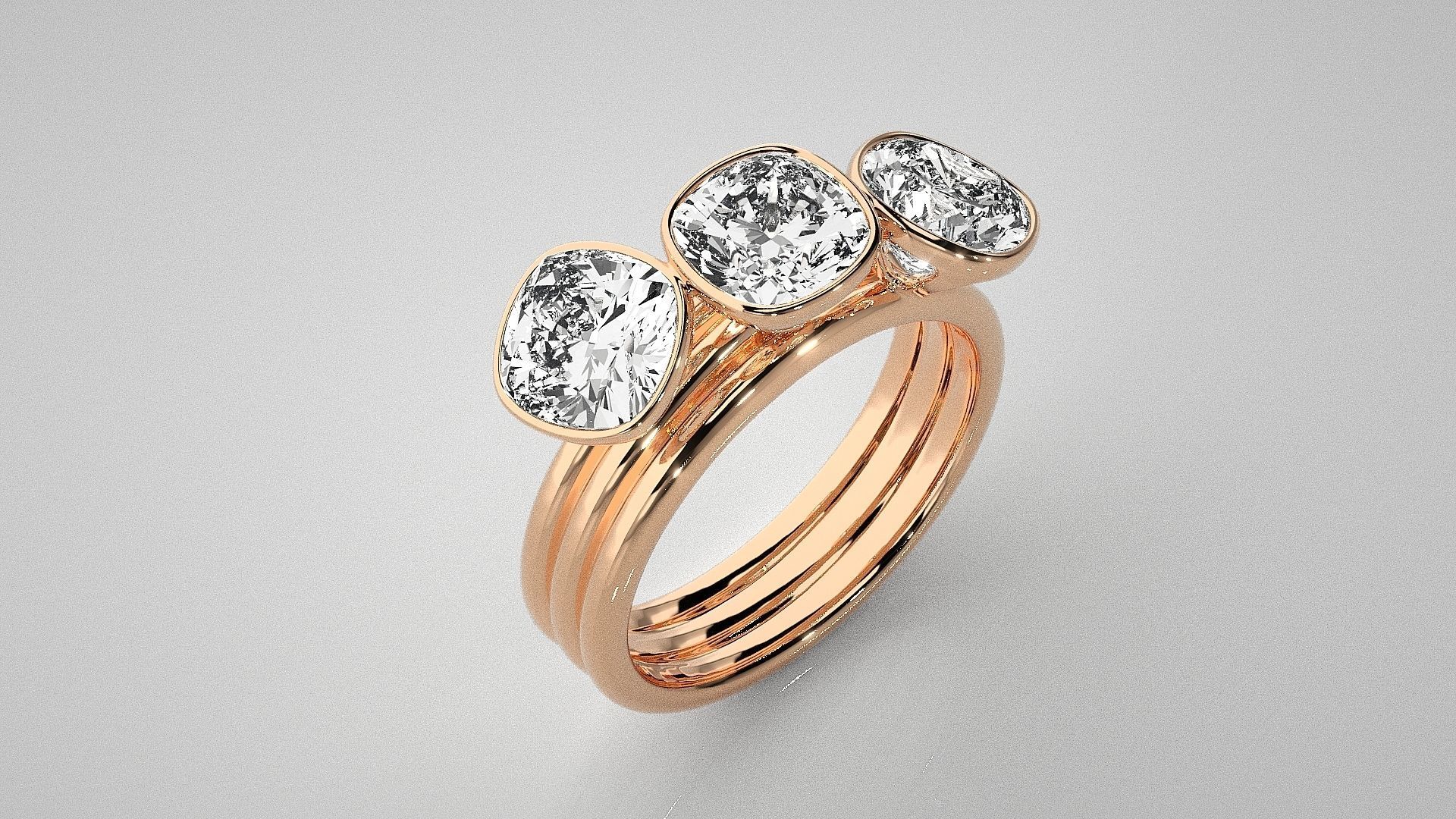 Tri Stackable Solitaire diamond ring 3dm stl renders details 3D print model_2