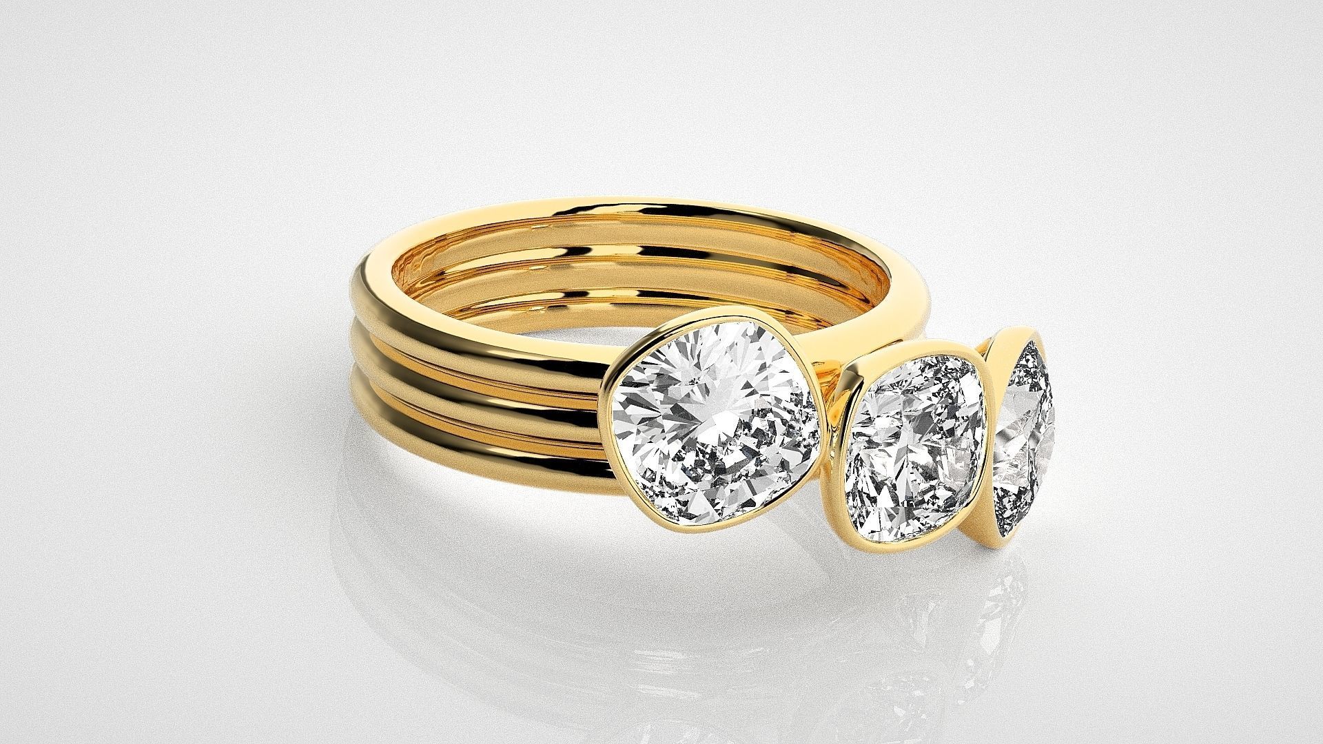 Tri Stackable Solitaire diamond ring 3dm stl renders details 3D print model_14