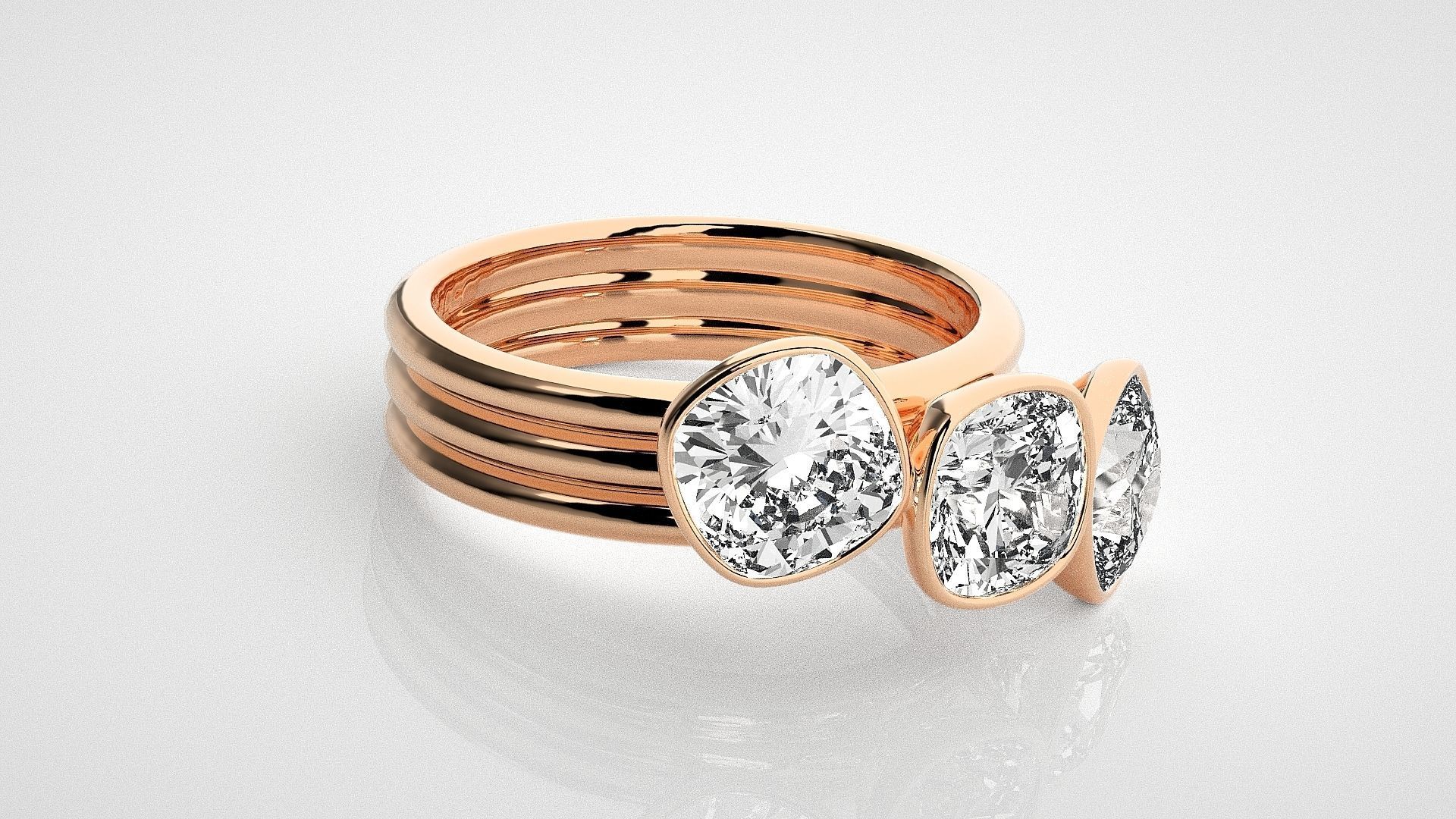 Tri Stackable Solitaire diamond ring 3dm stl renders details 3D print model_1