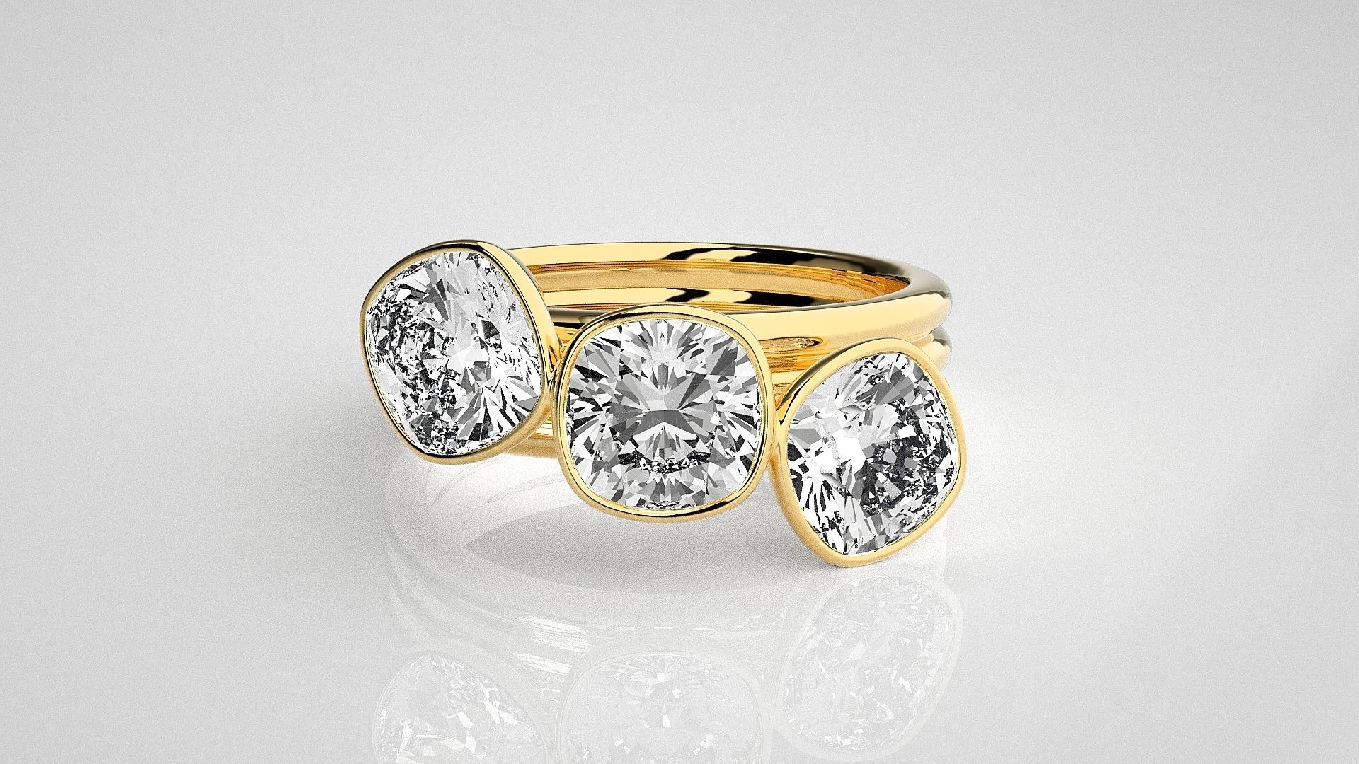 Tri Stackable Solitaire diamond ring 3dm stl renders details 3D print model_13