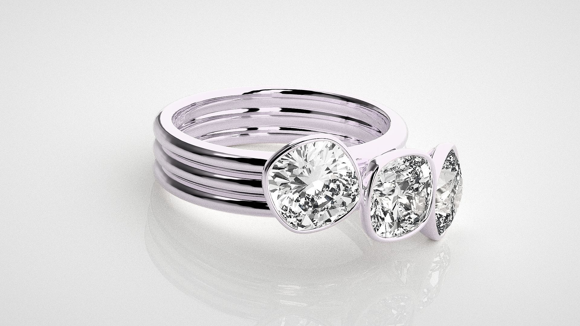 Tri Stackable Solitaire diamond ring 3dm stl renders details 3D print model_8