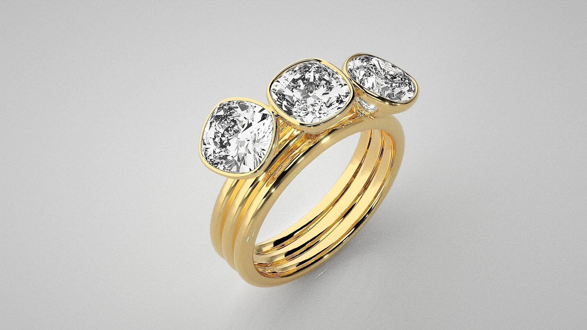Tri Stackable Solitaire diamond ring 3dm stl renders details 3D print model_15