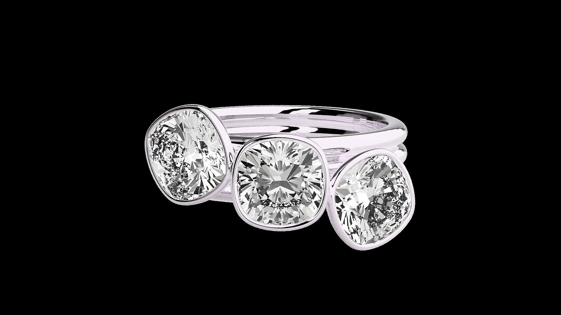 Tri Stackable Solitaire diamond ring 3dm stl renders details 3D print model_10