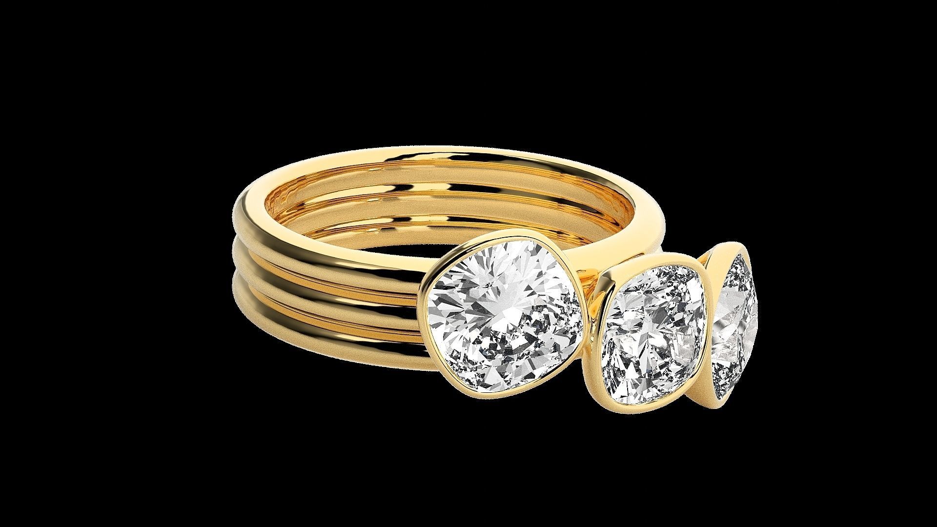 Tri Stackable Solitaire diamond ring 3dm stl renders details 3D print model_17