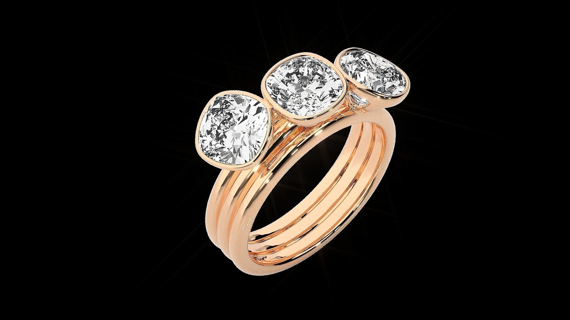 Tri Stackable Solitaire diamond ring 3dm stl renders details 3D print model_6