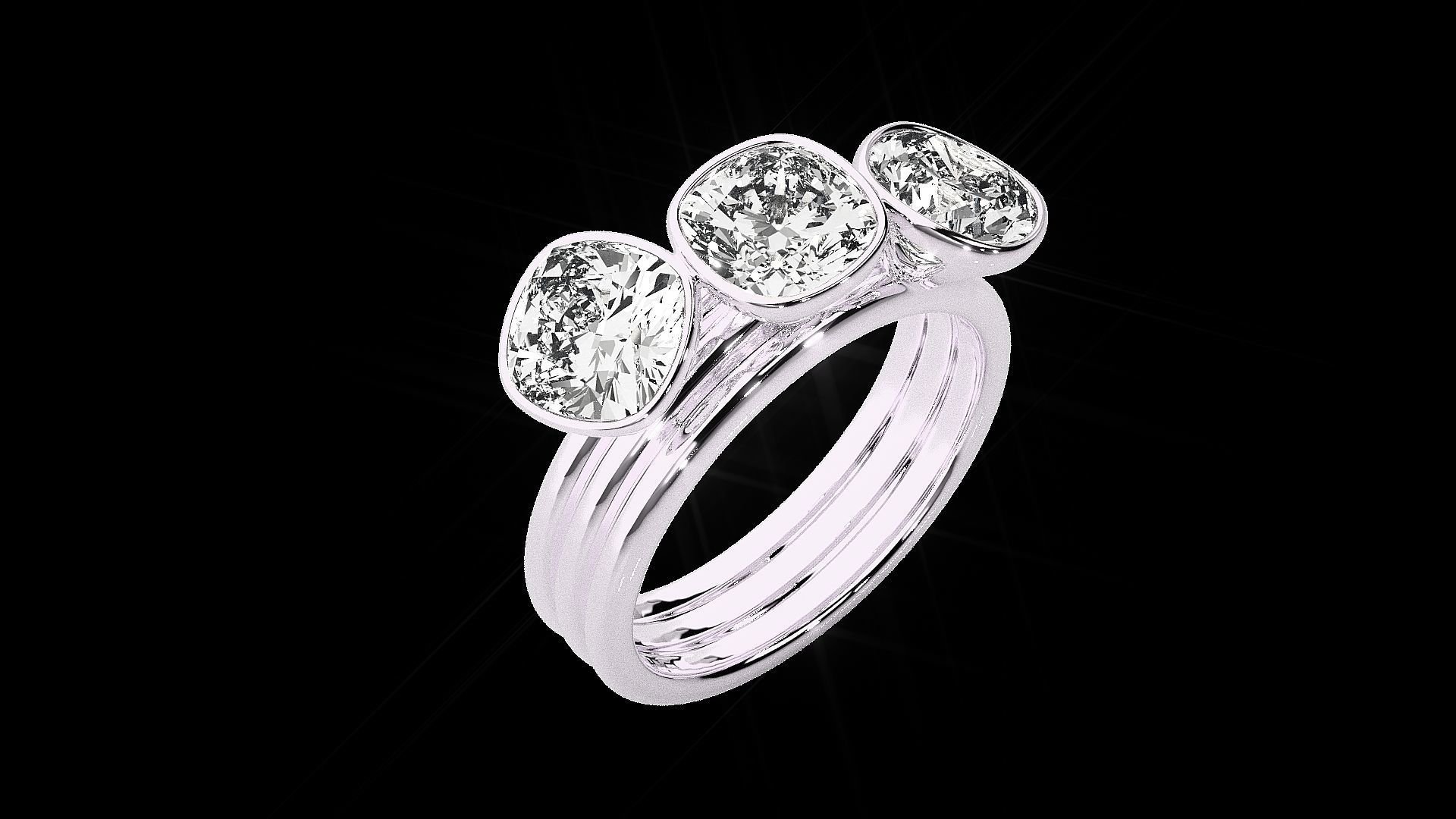 Tri Stackable Solitaire diamond ring 3dm stl renders details 3D print model_12