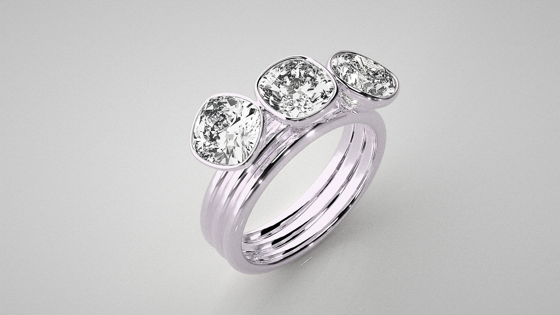 Tri Stackable Solitaire diamond ring 3dm stl renders details 3D print model_9