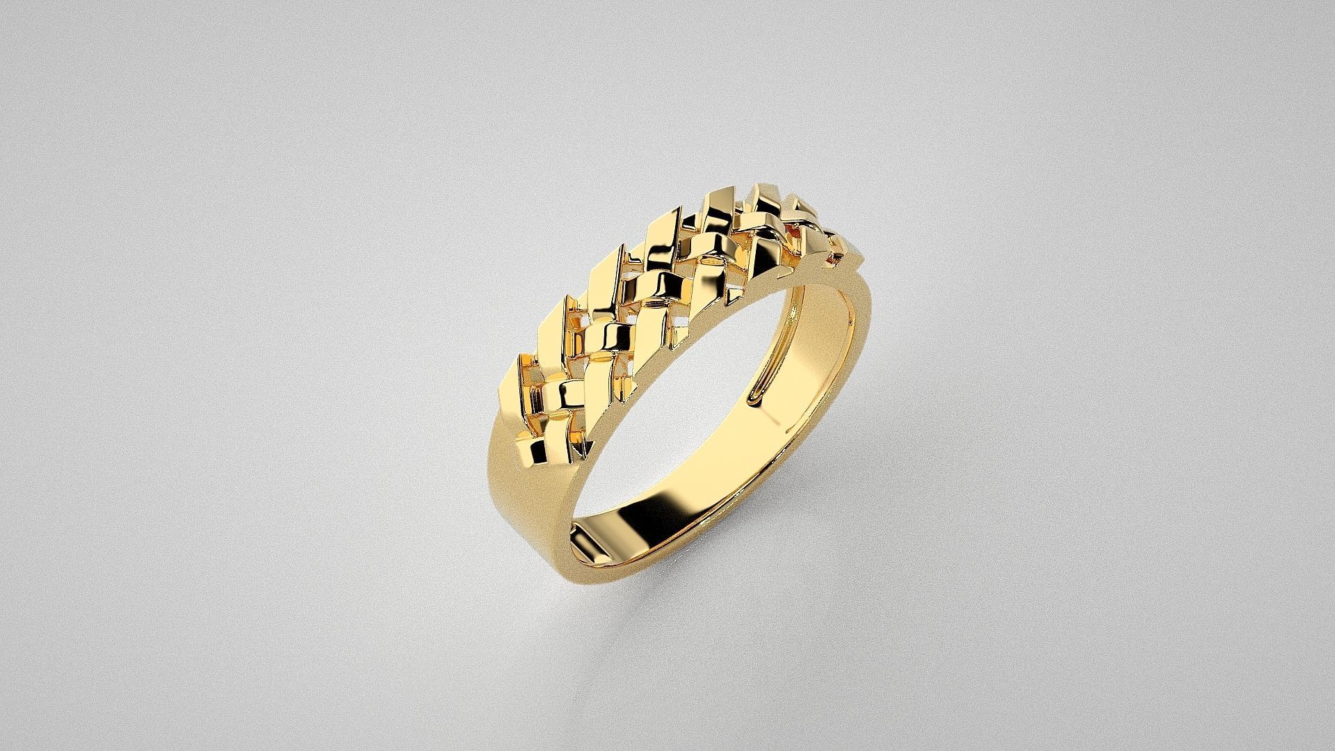 Cuban chain Light wt Plain Gold ring 3dm stl renders details 3D print model_15