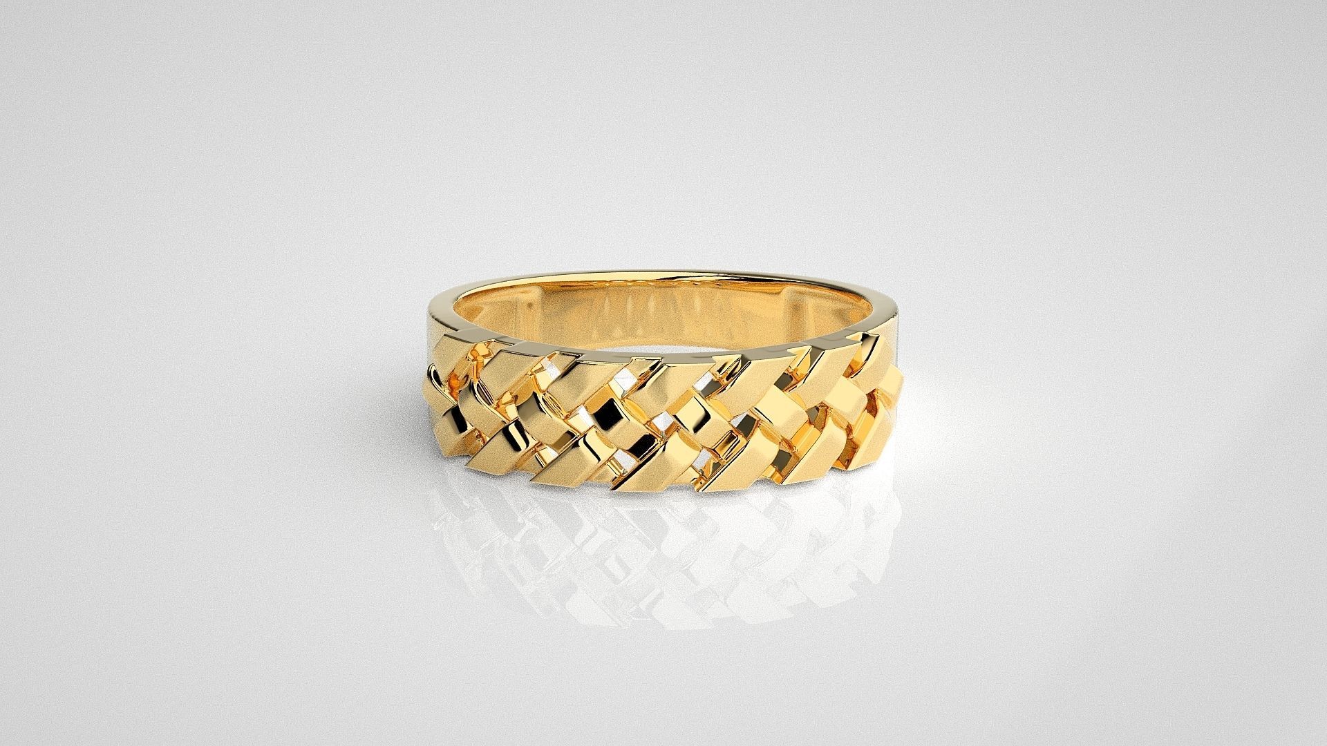 Cuban chain Light wt Plain Gold ring 3dm stl renders details 3D print model_13
