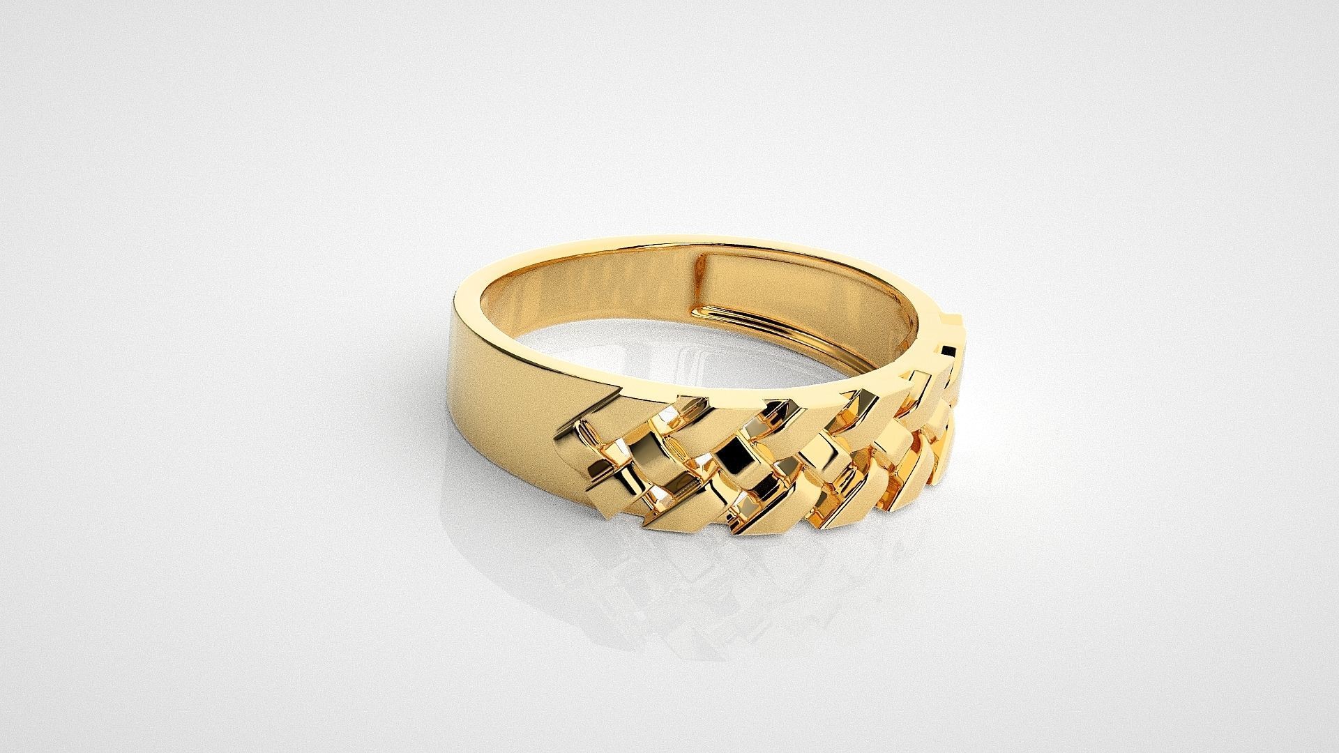 Cuban chain Light wt Plain Gold ring 3dm stl renders details 3D print model_14