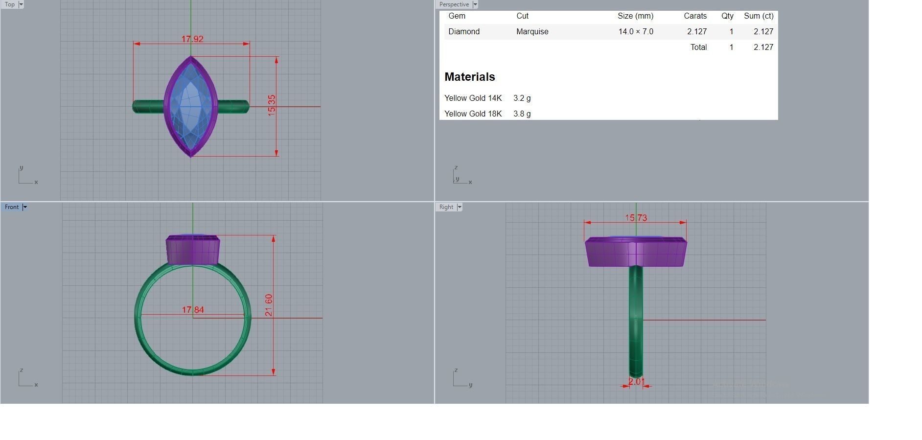 Marquise Light wt diamond ring 3dm stl renders details 3D print model_3