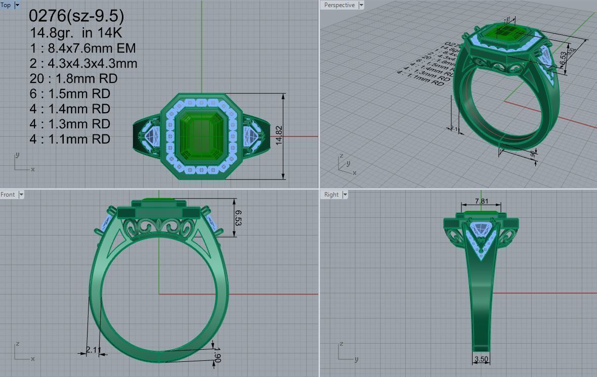 Octagonal Halo Ring 0276 3D print model_4