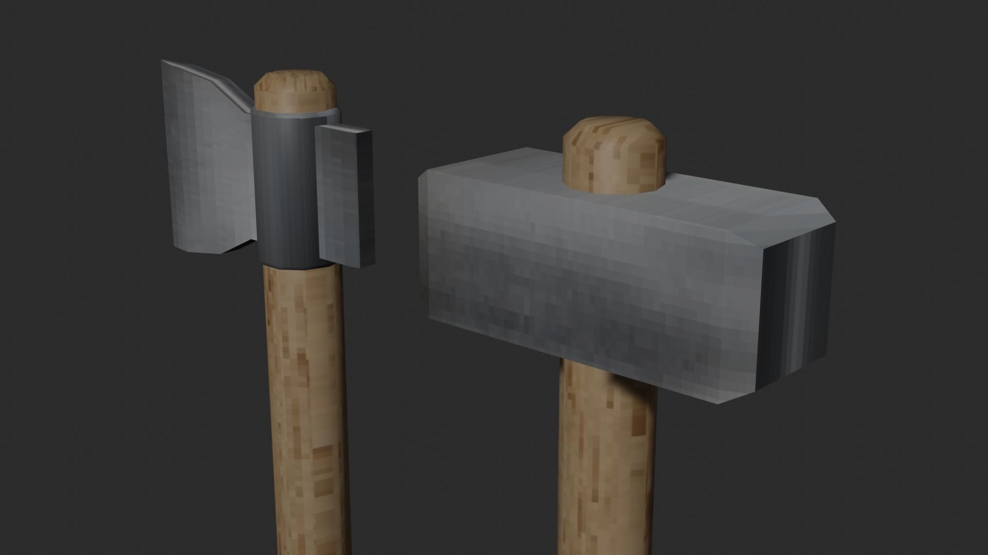pixel hammer with an axe Free low-poly 3D model_1